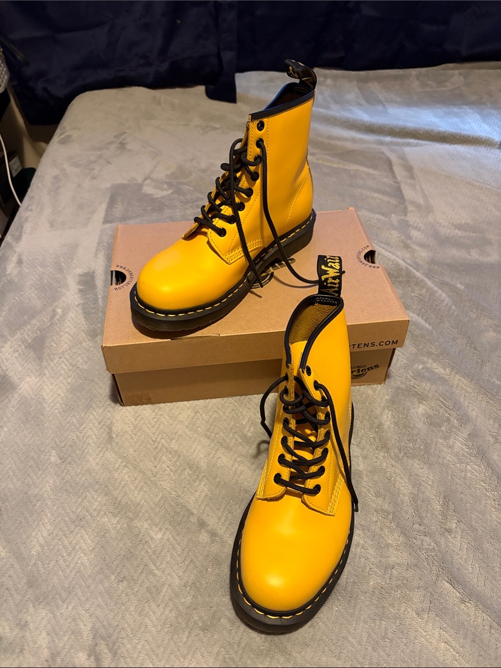Dr. Martens Yellow Leather Lace-Up Boots with Black Accents